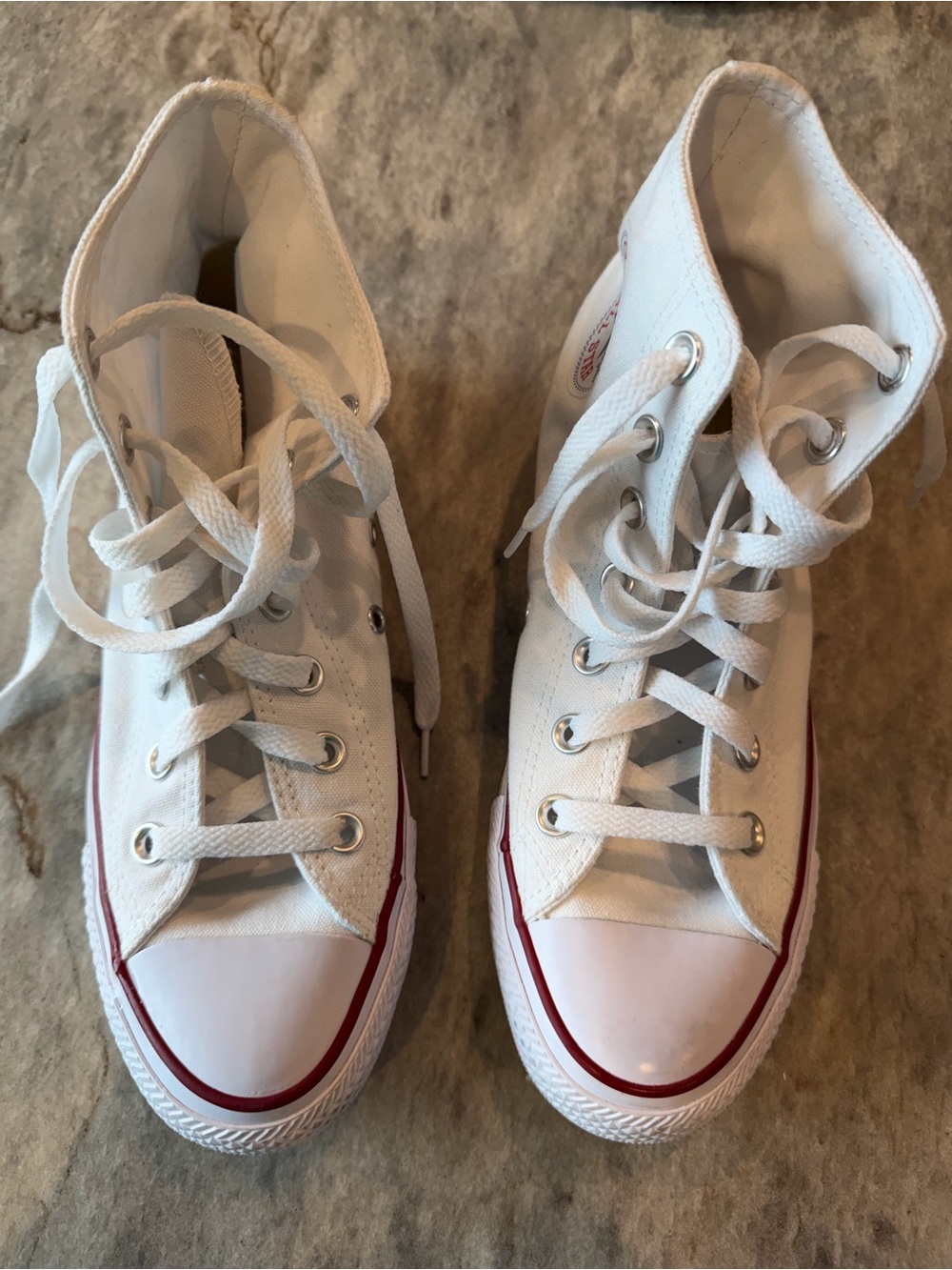 Converse White High Top Sneakers with Red Trim